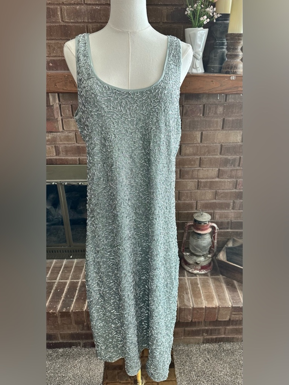 Donna Karan Beaded Scoop Neck Dress in Pale Blue